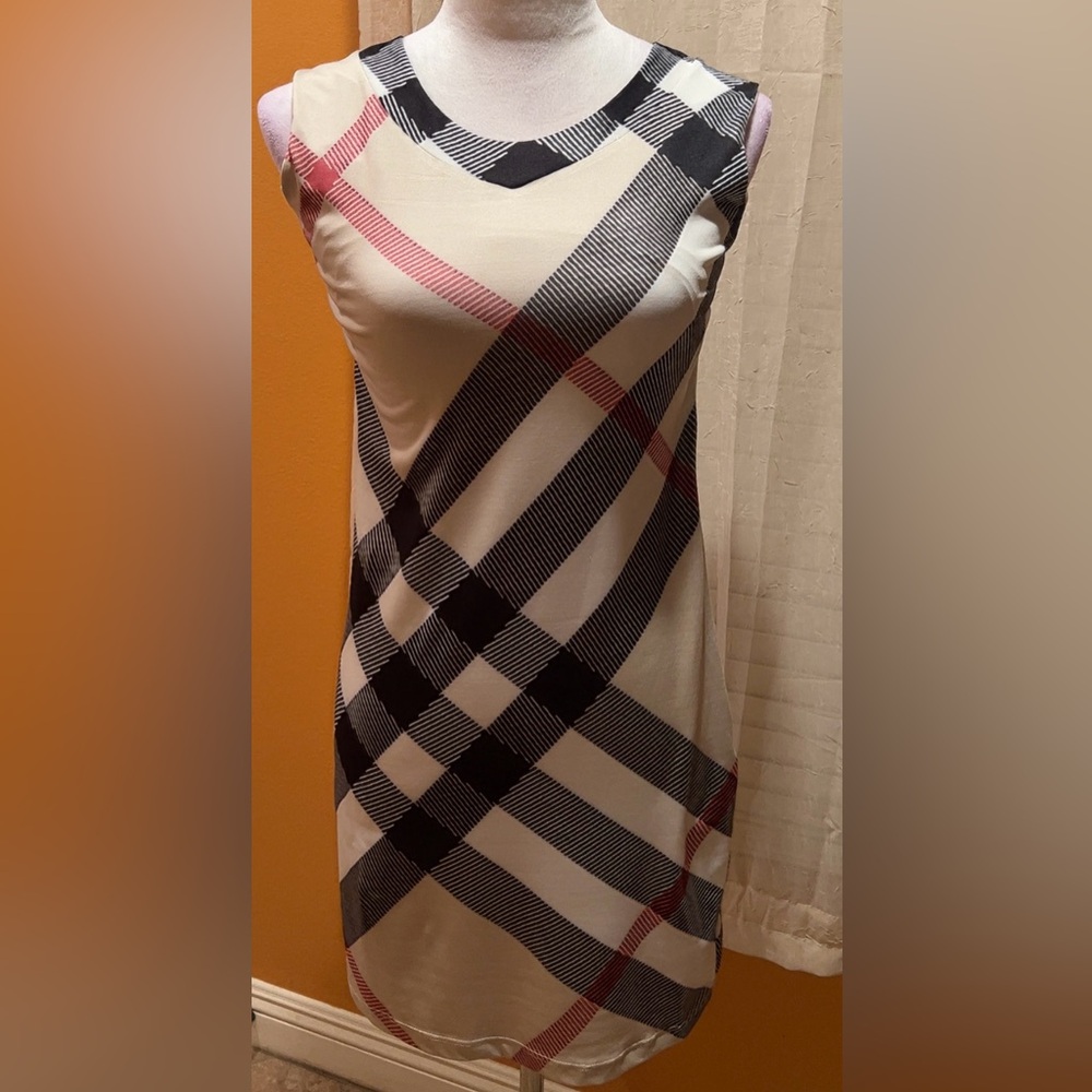 Burberry London | Women’s Black Tan Sheath Midi Dress Sleeveless Small